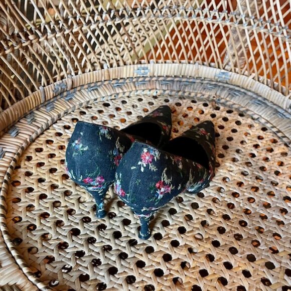 Black FLORAL 1960s PURSE and KITTEN HEELS 7N - Picture 6 of 10